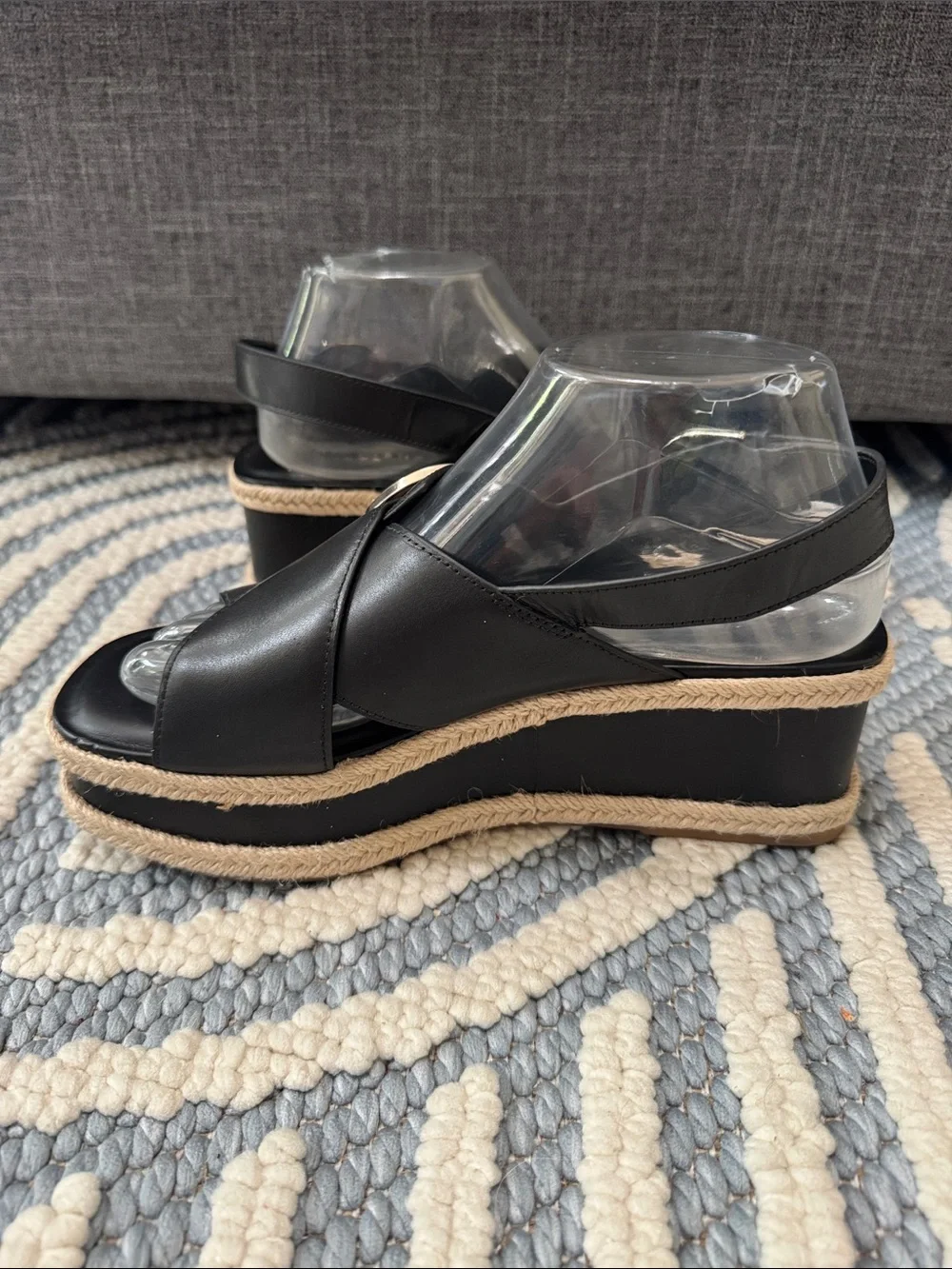 Marc Fisher LTD Black Leather Platform Espadrille Sandals Women's Size 8 NWT
